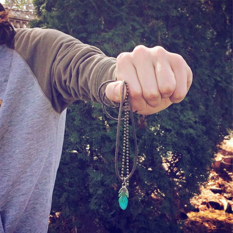 honor // men's rugged feather double strand necklace - Peacock & Lime
