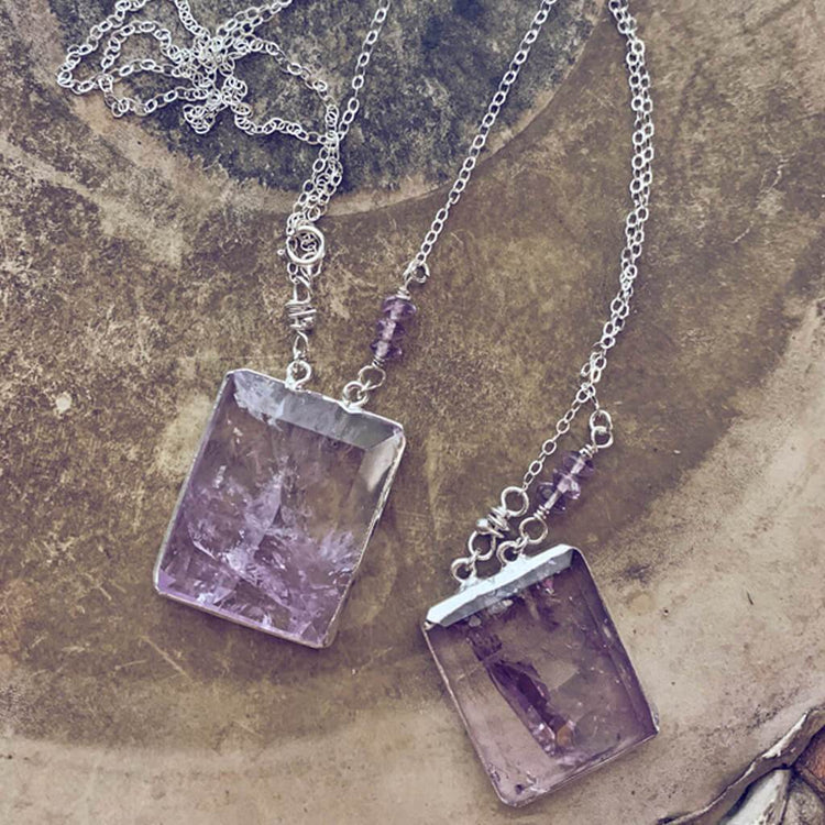 illumine // one of a kind - silver electroplated amethyst pendant necklace - Peacock & Lime