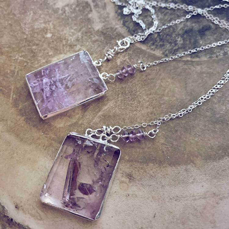 illumine // one of a kind - silver electroplated amethyst pendant necklace - Peacock & Lime