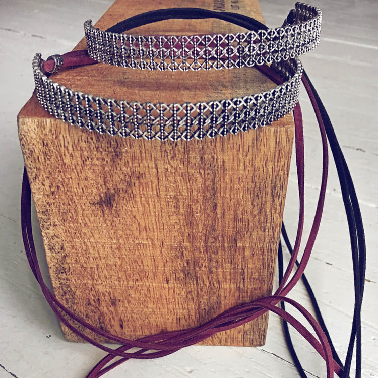 intertwine - boho lattice choker necklaces - Peacock & Lime
