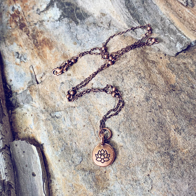 little lotus flower pendant necklace - copper - by Peacock & Lime