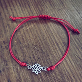 lucky lotus - small lotus flower charm adjustable waxed cord bracelet in red by Peacock & Lime