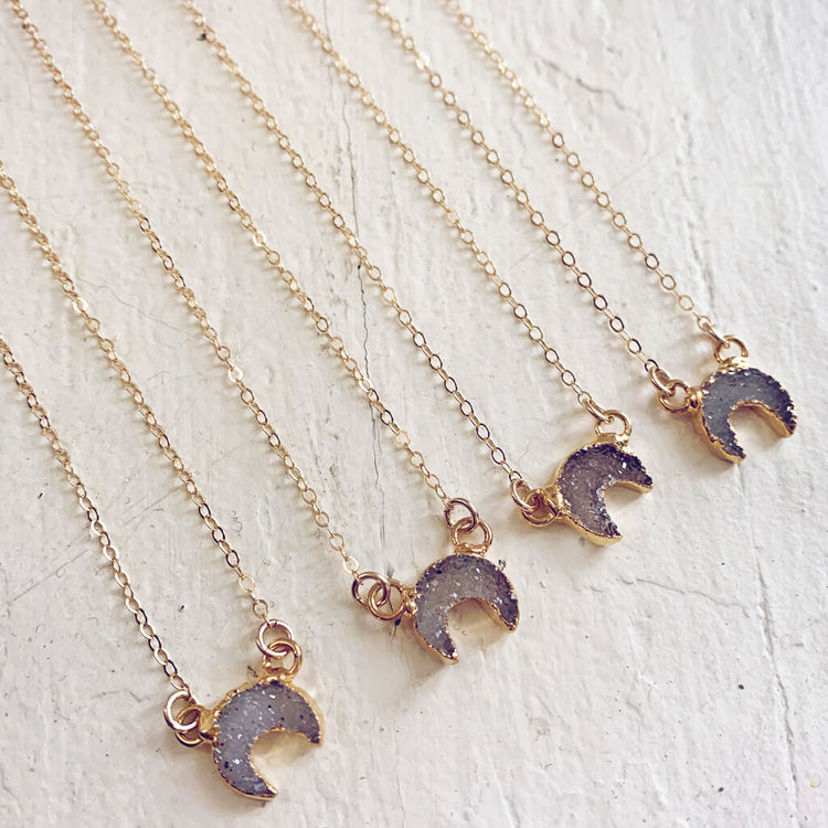 mini Luna // druzy crescent moon necklace - 14kt gold fill - Peacock & Lime