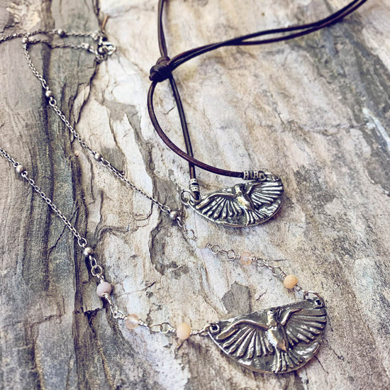 mystic falcon - bird with all seeing eye double sided pendant necklaces - Peacock & Lime