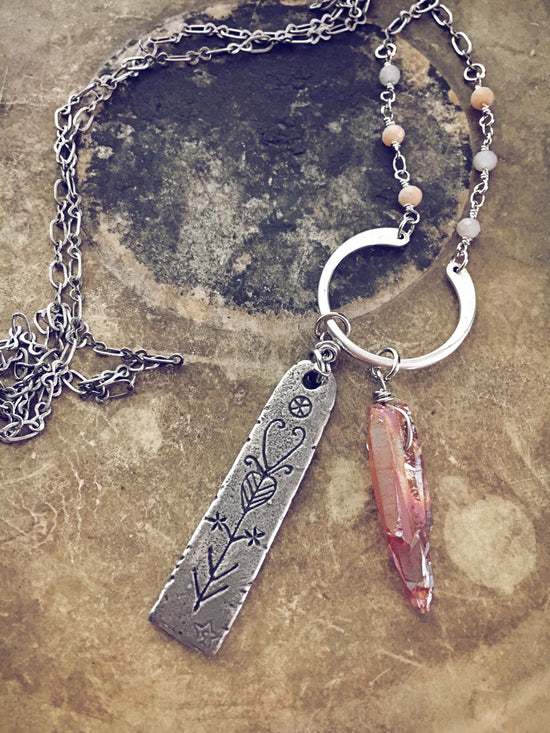 mystic mandrake & canyon lustre crystal necklace⠀ - Peacock & Lime