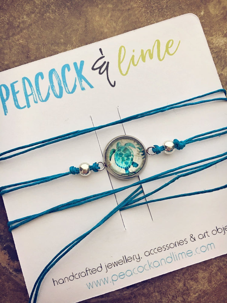 ocean themed beachy tie wrap hemp bracelets - Peacock & Lime