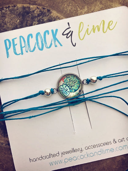 ocean themed beachy tie wrap hemp bracelets - Peacock & Lime