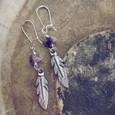 plume // boho feather and gemstone earrings - Peacock & Lime