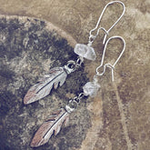plume // boho feather and gemstone earrings - Peacock & Lime