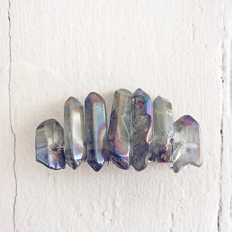 siren's call // quartz crystal hair clip barrette - grey AB titanium - by Peacock and Lime