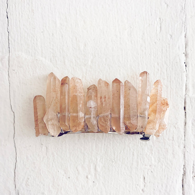 siren's call // quartz crystal hair clip barrette - peach - by Peacock and Lime