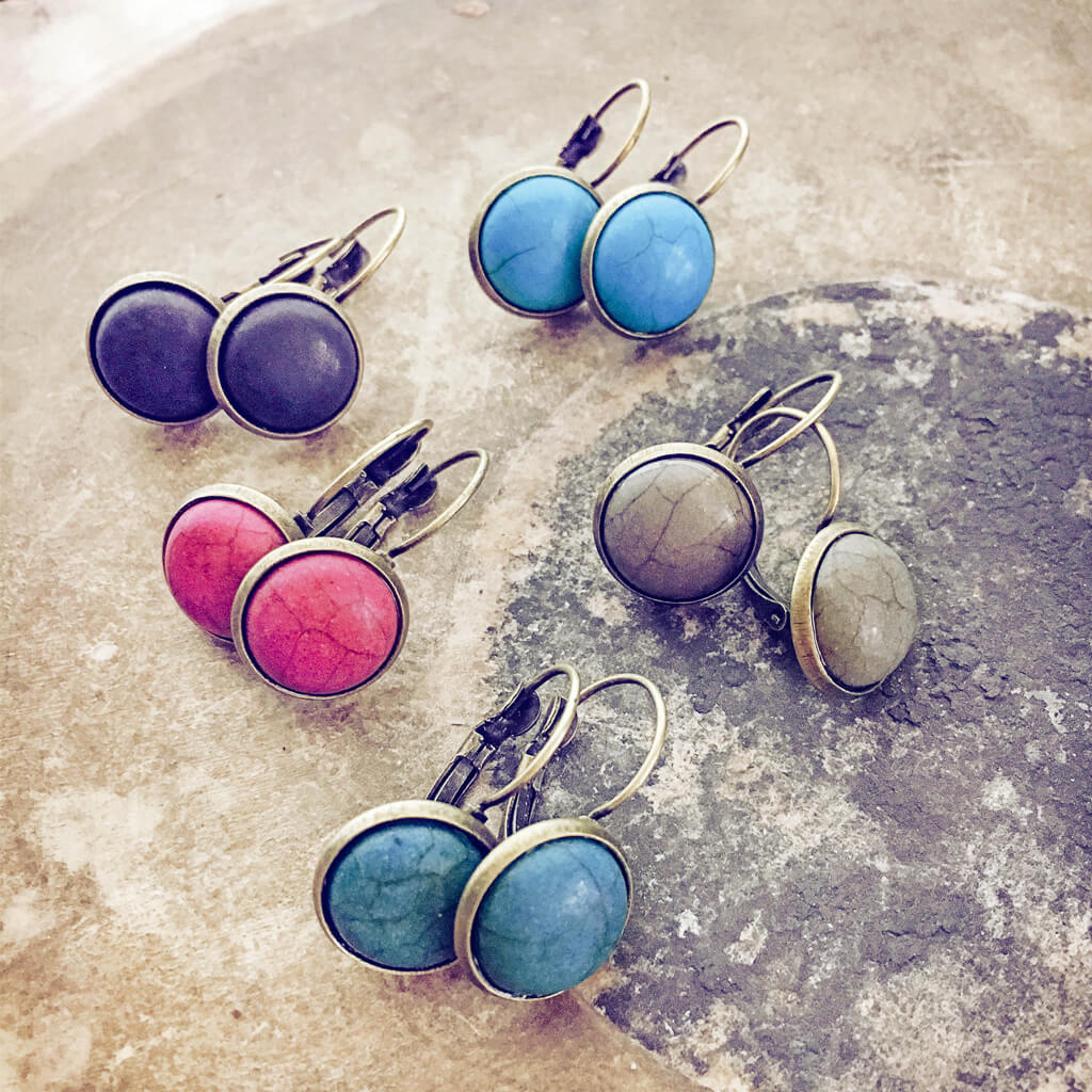 cute as a button // colourful cabochon brass lever back drop earrings