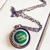 retro soda pop // vintage bottle cap and copper pipe pendant necklace - Lime Squeeze Soda - Peacock & Lime