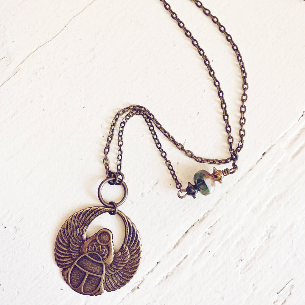scarab // antiqued brass winged beetle amulet necklace by Peacock & Lime