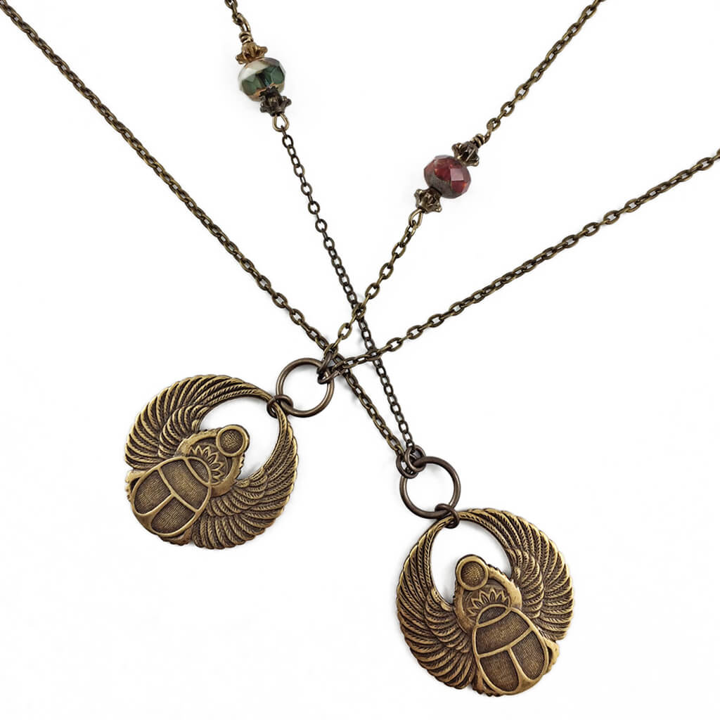 scarab // antiqued brass winged beetle amulet necklaces by Peacock & Lime