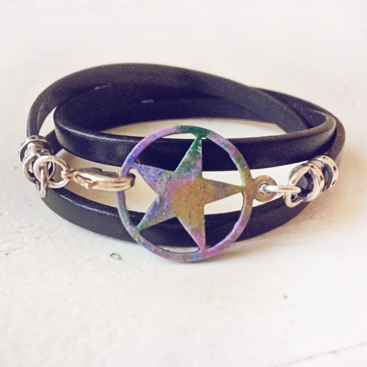 seeing stars colourful leather multi wrap bracelet or anklet - Peacock & Lime