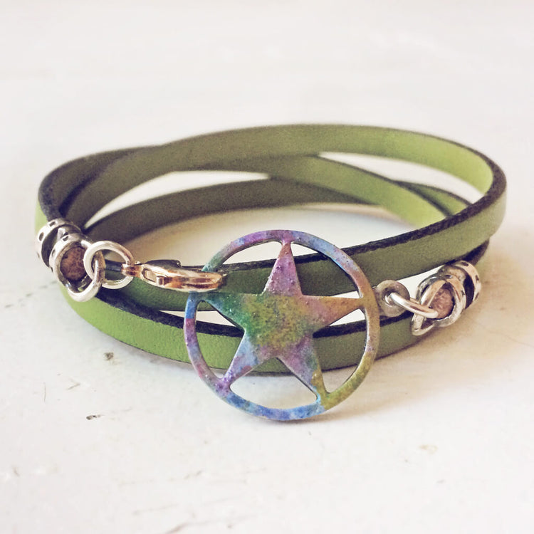 seeing stars colourful leather multi wrap bracelet or anklet - Peacock & Lime