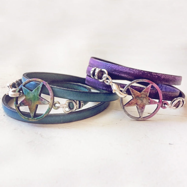 seeing stars colourful leather multi wrap bracelet or anklet - Peacock & Lime