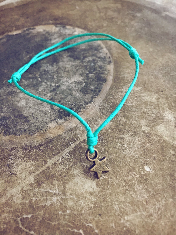 shoreline - brass star wish bracelet - Peacock & Lime