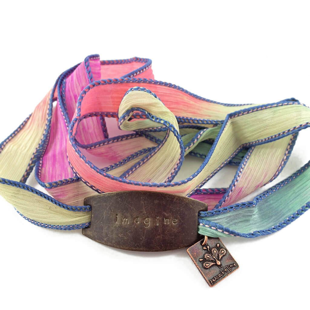 inner spirit // colourful boho brass tag and silk wrap bracelet - imagine by Peacock and Lime