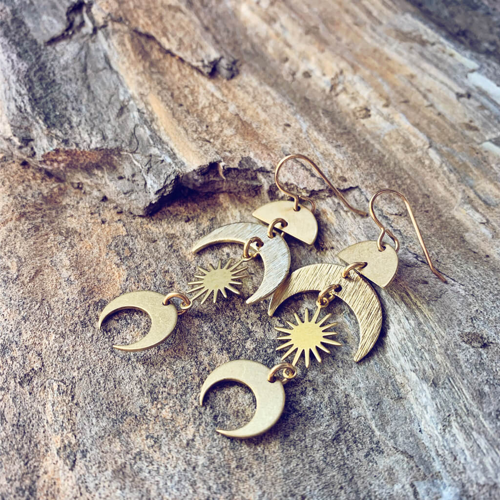solar eclipse // boho brass dangle earrings - Peacock & Lime