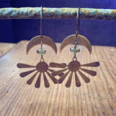 solstice // boho brass sun and crescent moon earrings - Peacock & Lime
