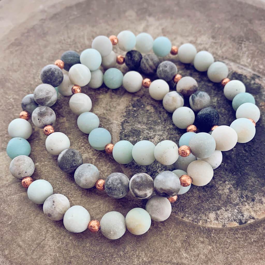 soothe // amazonite and copper mala bead bracelet - Peacock & Lime