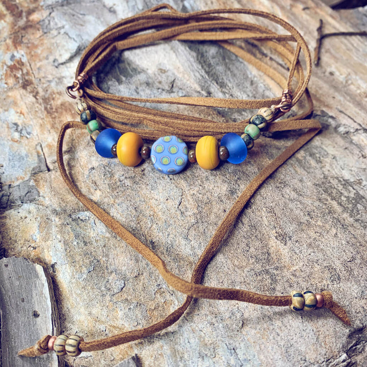 southwest choker necklace // convertible lariat wrap bracelet - Peacock & Lime