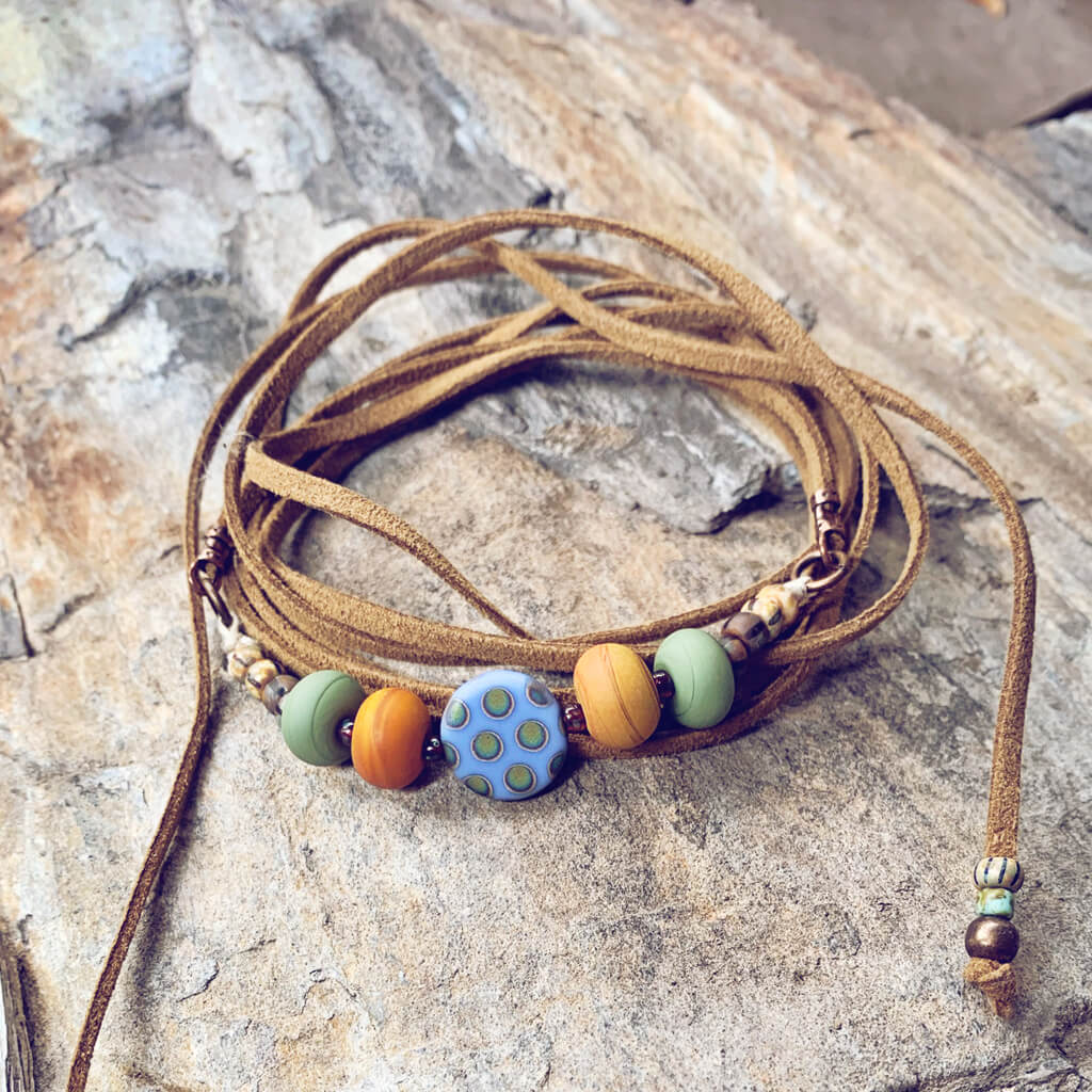southwest choker necklace // convertible lariat wrap bracelet - Peacock & Lime