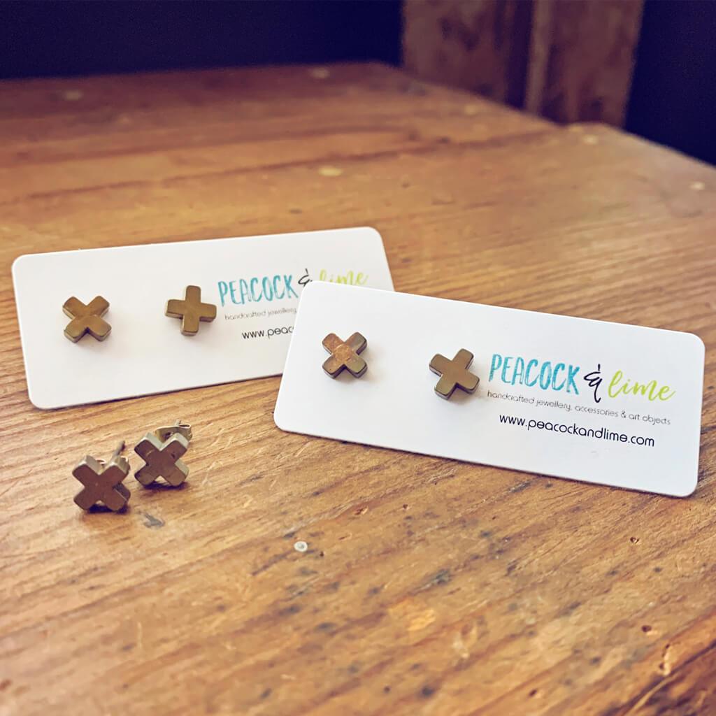 star and moon // cross // bar // boho brass stud post earrings - your choice of style - Peacock & Lime