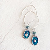 stargazer // enamel and brass oval starburst earrings - longer silver plated - by Peacock and Lime