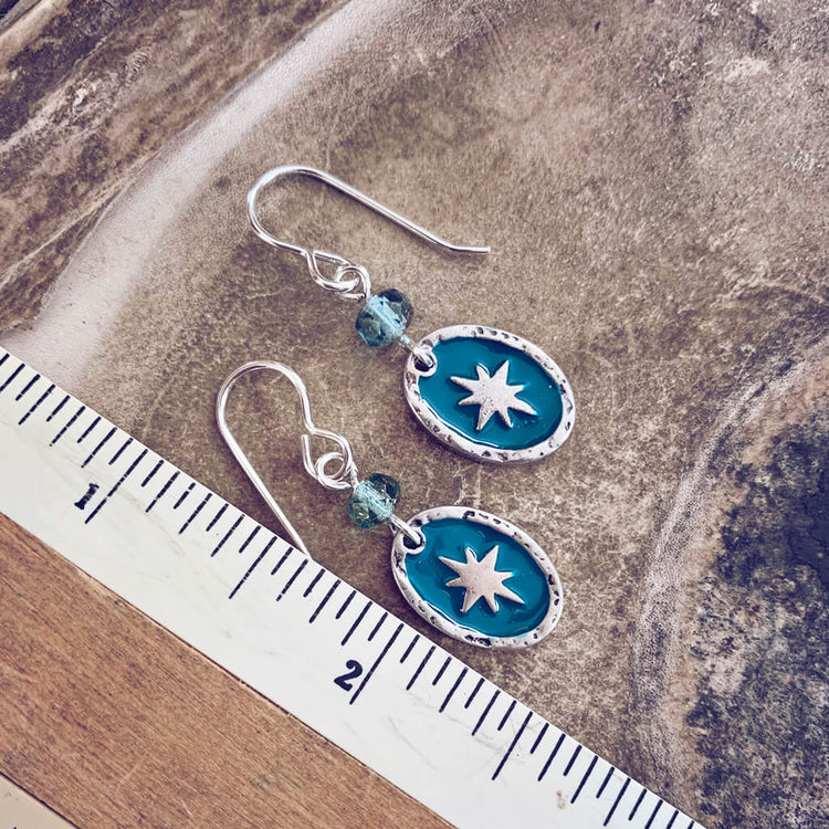 stargazer // enamel and brass oval starburst earrings by Peacock and Lime