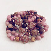 star of venus // beaded rhodochrosite gemstone bracelets with ishtar bead by Peacock and Lime