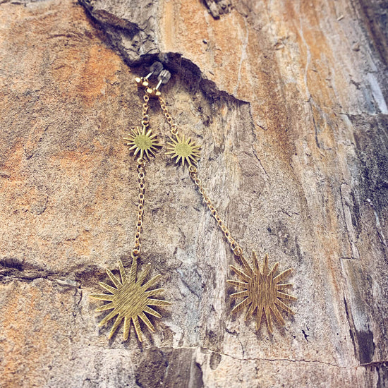 starburst // convertible star post & chain gold brass dangle earrings by Peacock & Lime