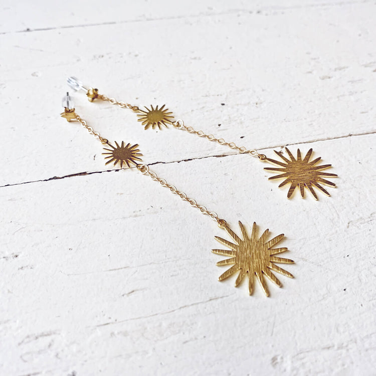 starburst // convertible star post & chain gold brass dangle earrings by Peacock & Lime