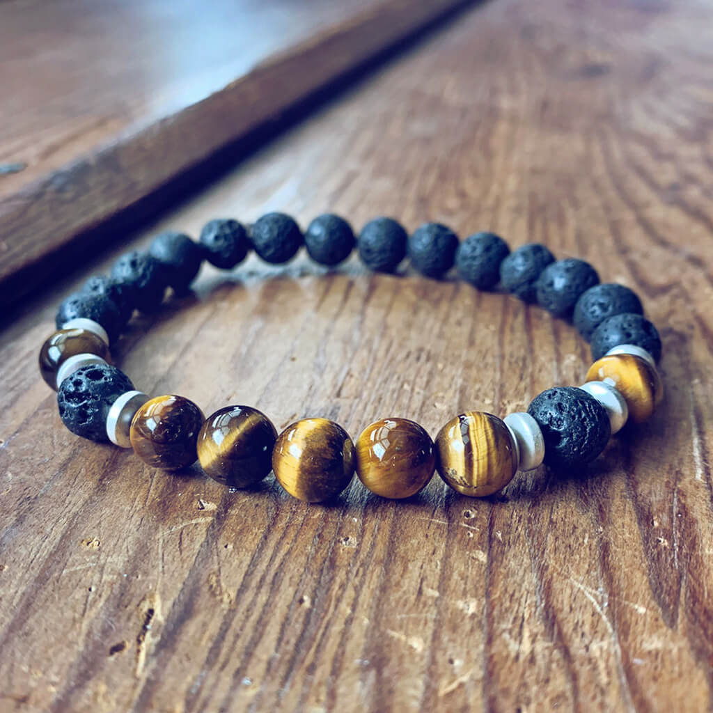 strength // men's tiger's eye and lava bead mala bracelet - Peacock & Lime , the original Peacock and Lime boho jewelry