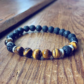 strength // men's tiger's eye and lava bead mala bracelet - Peacock & Lime , the original Peacock and Lime boho jewelry