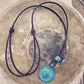 zodiac // men's sun & moon medallion leather necklace-patina - Peacock & Lime
