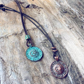 zodiac // men's sun & moon medallion leather necklaces - Peacock & Lime
