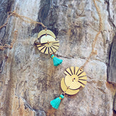 sun up & sun down // crescent moon, sun rays & tassel drop necklaces by Peacock & Lime