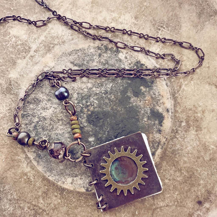 sunburst // mini journal blank book pendant necklace - Peacock & Lime , the original Peacock and Lime boho jewelry