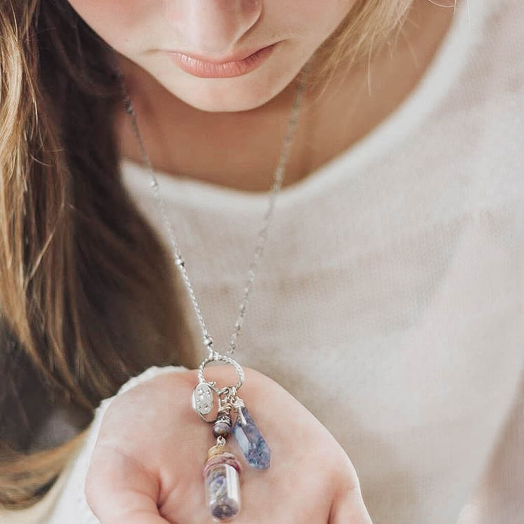 sweet dreams and starry nights lavender bottle quartz necklace - Peacock & Lime boho jewelry