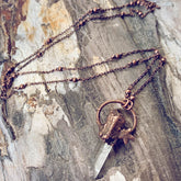 synchronicity II / copper electroplated electroplated quartz  gemstone pendant necklaces - Peacock & Lime