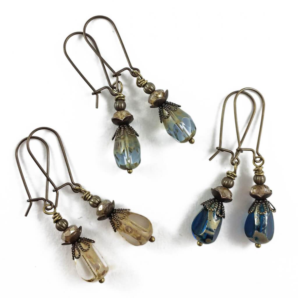 teardrop / boho style czech glass double dangle earrings - Peacock & Lime , the original Peacock and Lime boho jewelry