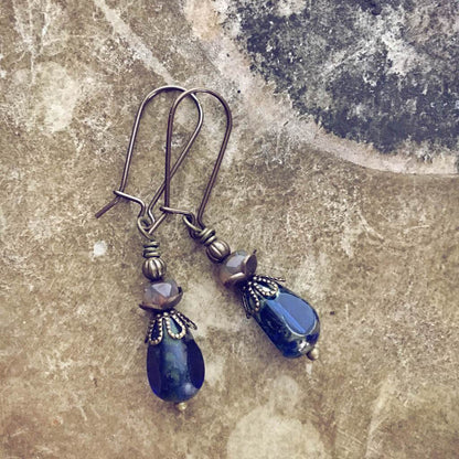 teardrop / boho style czech glass double dangle earrings - Peacock & Lime , the original Peacock and Lime boho jewelry