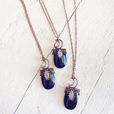 lux ex tenebris // copper electroformed black agate and crescent moon necklaces by Peacock and Lime