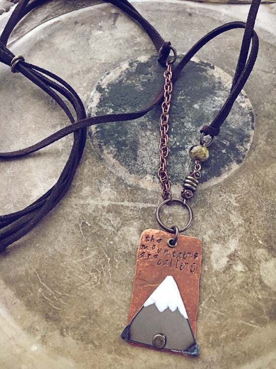 the mountains are calling handstamped necklace - Peacock & Lime , the original Peacock and Lime boho jewelry