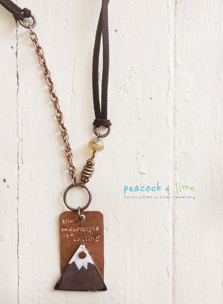 the mountains are calling handstamped necklace - Peacock & Lime , the original Peacock and Lime boho jewelry