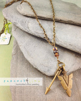 tribal arrowhead and arrow long brass necklace - Peacock & Lime , the original Peacock and Lime boho jewelry