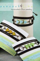 triple triangle czech glass wrap bracelet / choker - Peacock & Lime , the original Peacock and Lime boho jewelry